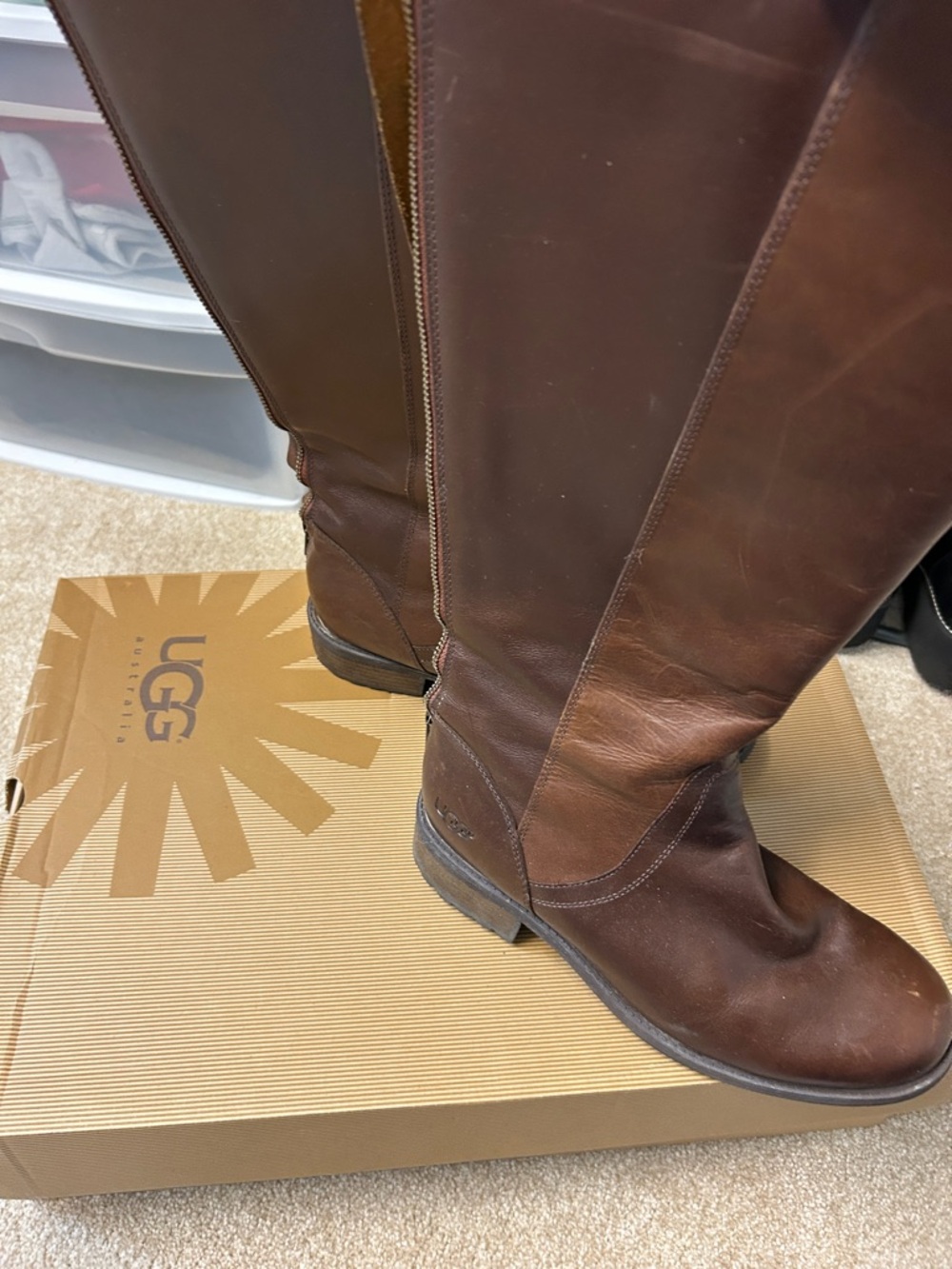UGG Brown Leather Knee-High Riding Boots